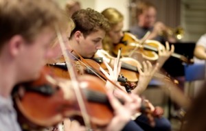 The New Music Ensemble rehearsing Eddie McGuire's 'Galaxies Symphony' (Credit: T. Fitzpatrick).